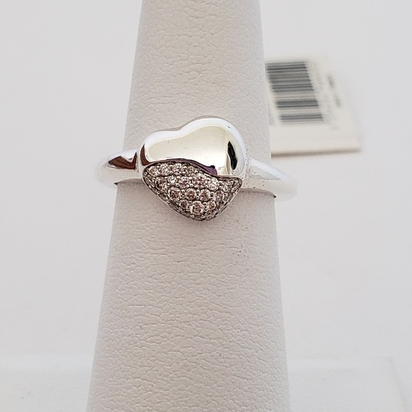 John Hardy Sterling Silver 0.22ct Pave Diamond Pebble Heart Ring Size 7 - Picture 2 of 10